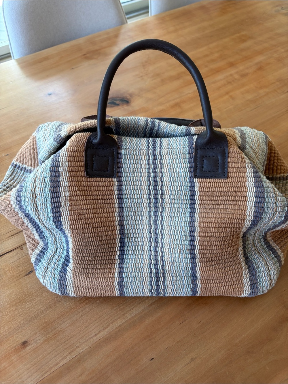 Albert & Dash Woven Rug Tote Bag in Beige and Blue